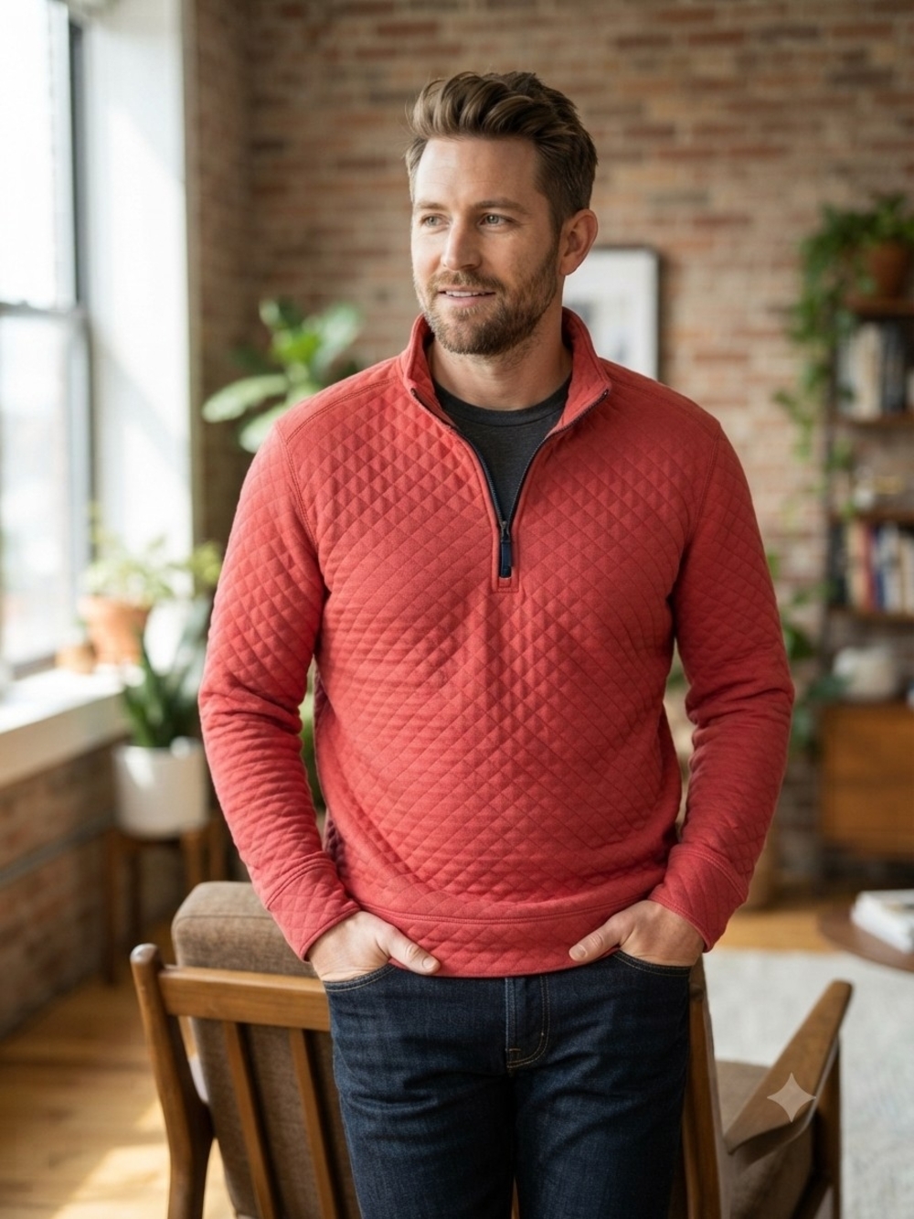 J.Crew Authentic Fleece Quilted 1/4 Zip Pullover Sweatshirt - Men's XL